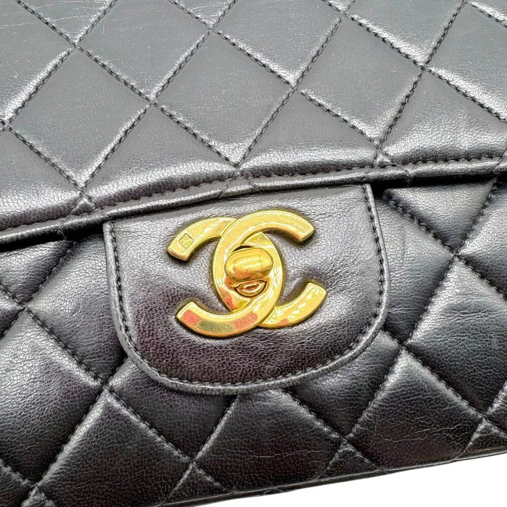 Chanel Black Matelasse Lambskin Top Handle Kelly Flap Bag 1994-96